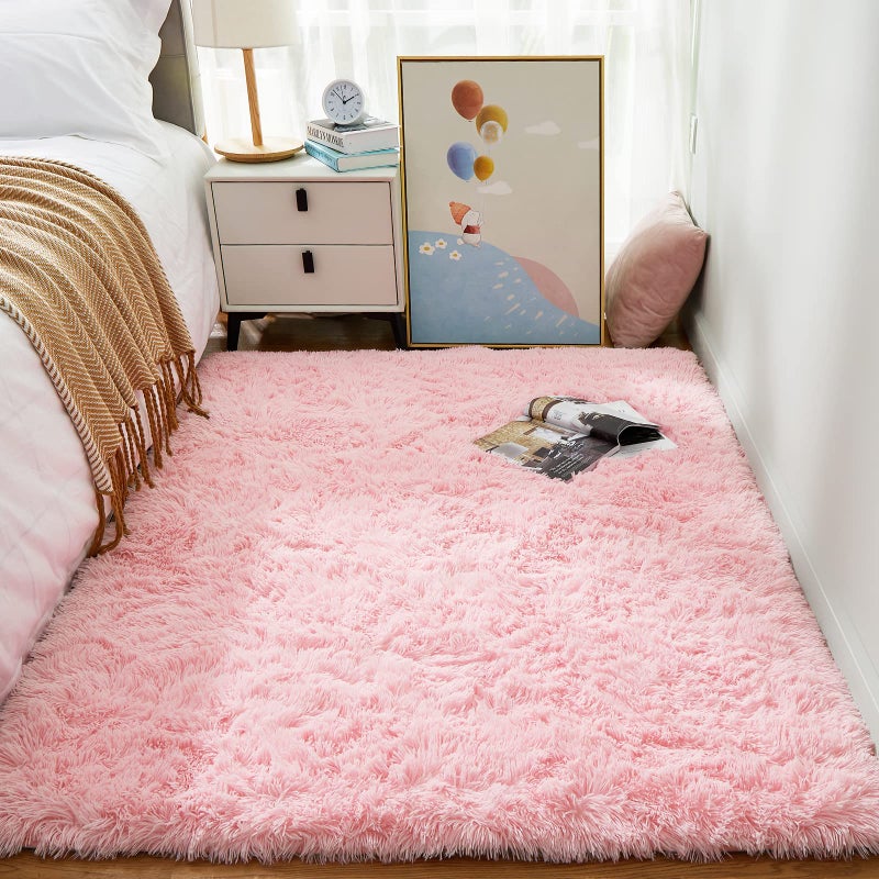Ophanie Pink Rug for Bedroom Girls, Kids Fluffy Kawaii Fuzzy Furry Shag Area Rug, Cute Plush Soft Shaggy Bedside Indoor Floor 4x6 Carpet for Teen Nursery Dorm Home Room Decor Aesthetic - Image 3
